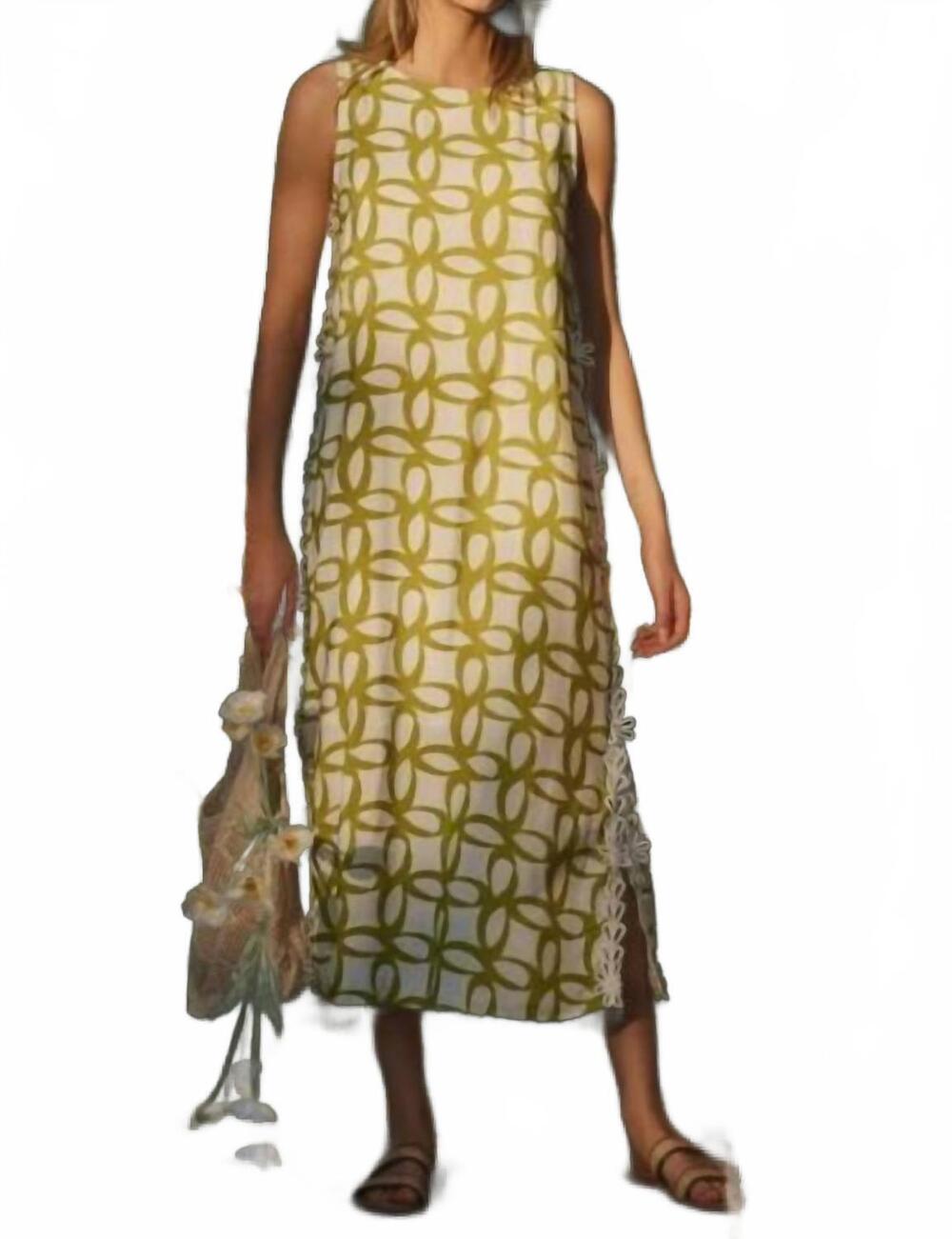 NEW ODDI geometric printed sleeveless midi dress in green apple